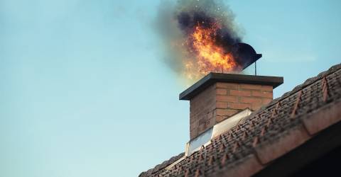 Schoorsteenbrand, vuur uit schoorsteen